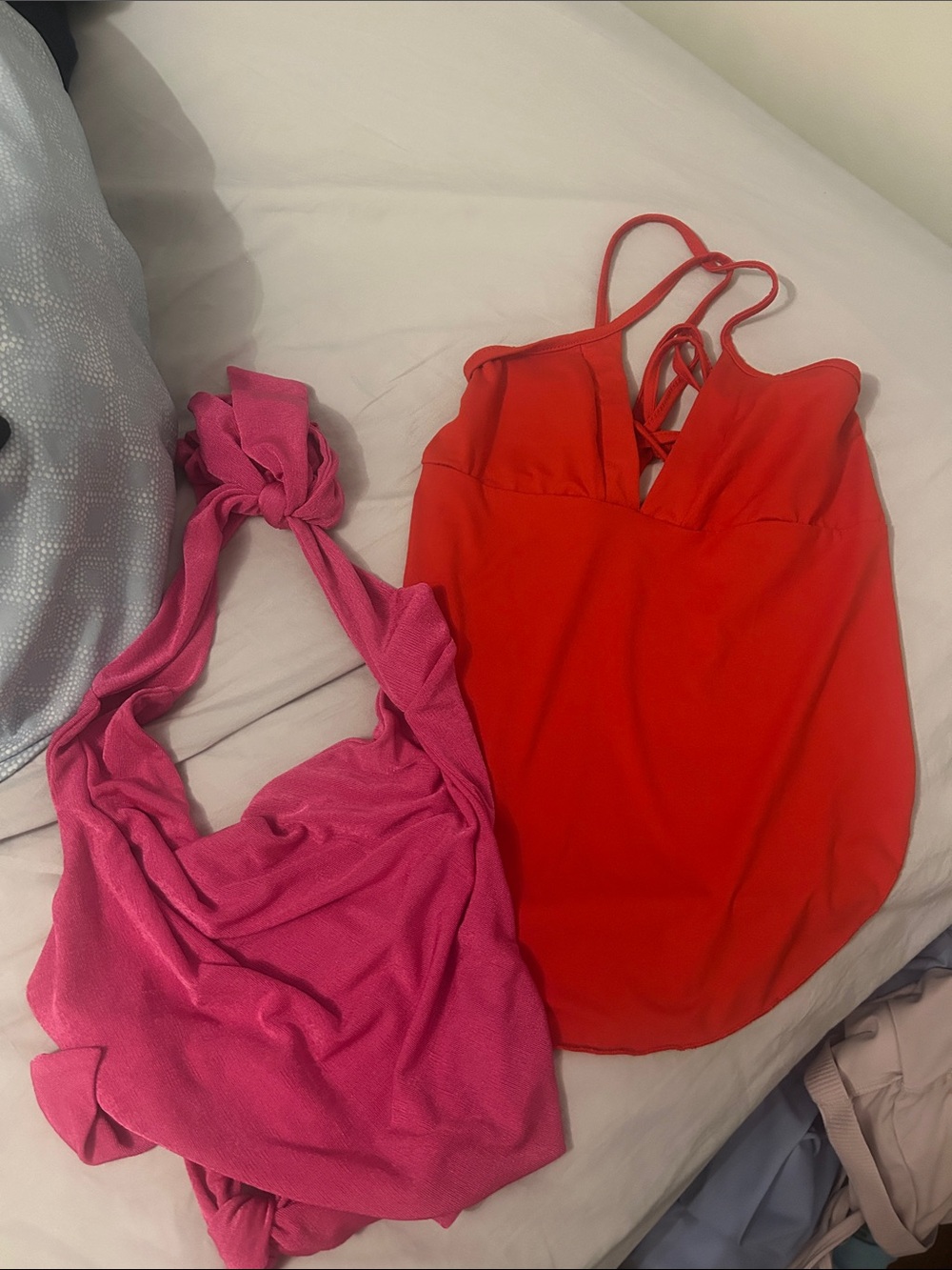 Pink Knot Halter Top & Red Strappy Tank Duo - SHEIN BOTH TOPS BUNDLED
